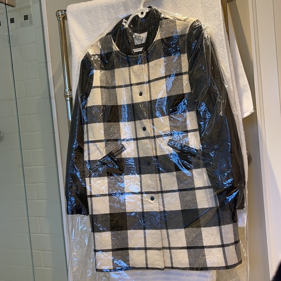 SANDRO Paris plaid wool coat with leather arms - Picture 9 of 15